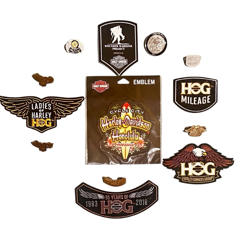 Harley-Davidson Set of 4 Patches and 7 Pins, including Honolulu path